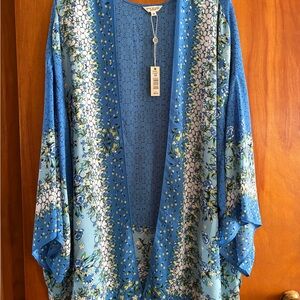 (Max Studio London) Blue Floral Kimono Topper — Size 3X